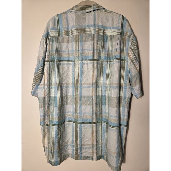 Tommy Bahama Men's L Blue Green Plaid 100% Silk Button Up Shirt Short Sleeve - Picture 5 of 8